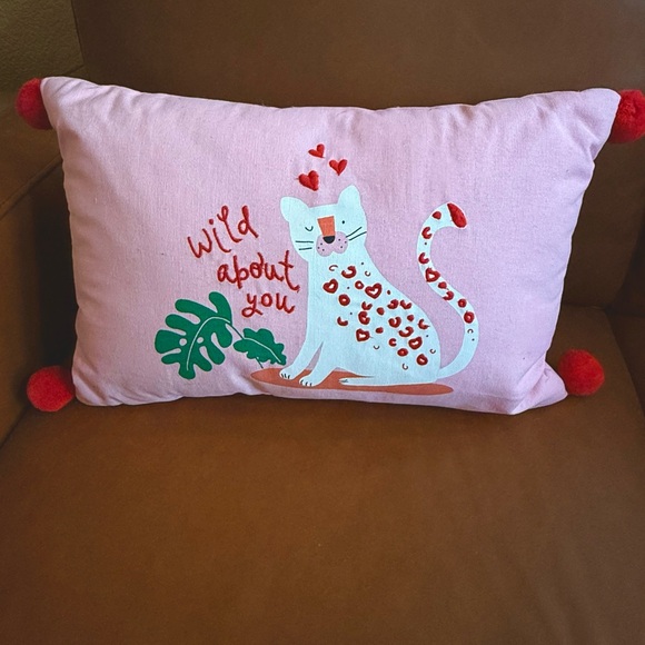 Other - Playful Pink Pillow with Cat and Heart Design